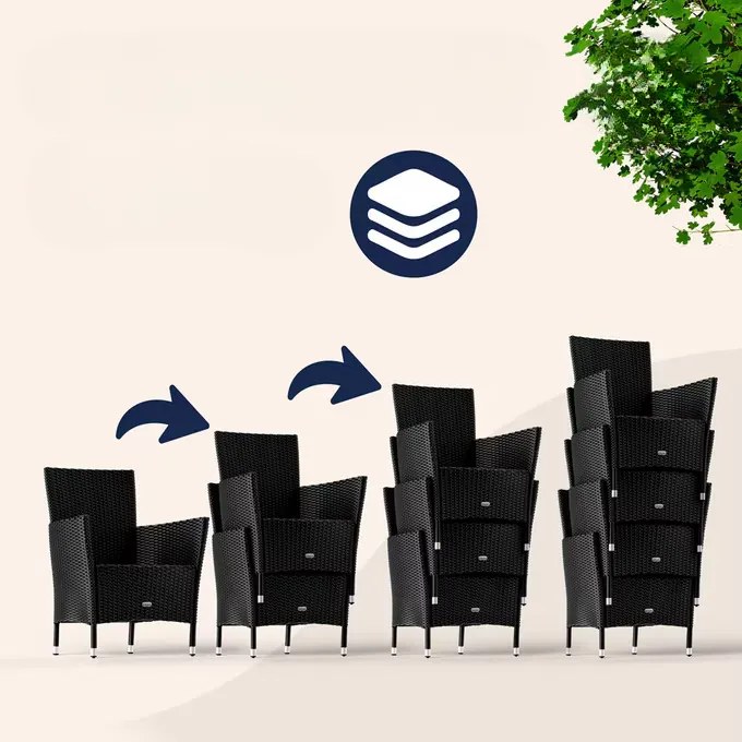 Casaria® Berlin 1+6 kerti polyrattan bútor szett - fekete