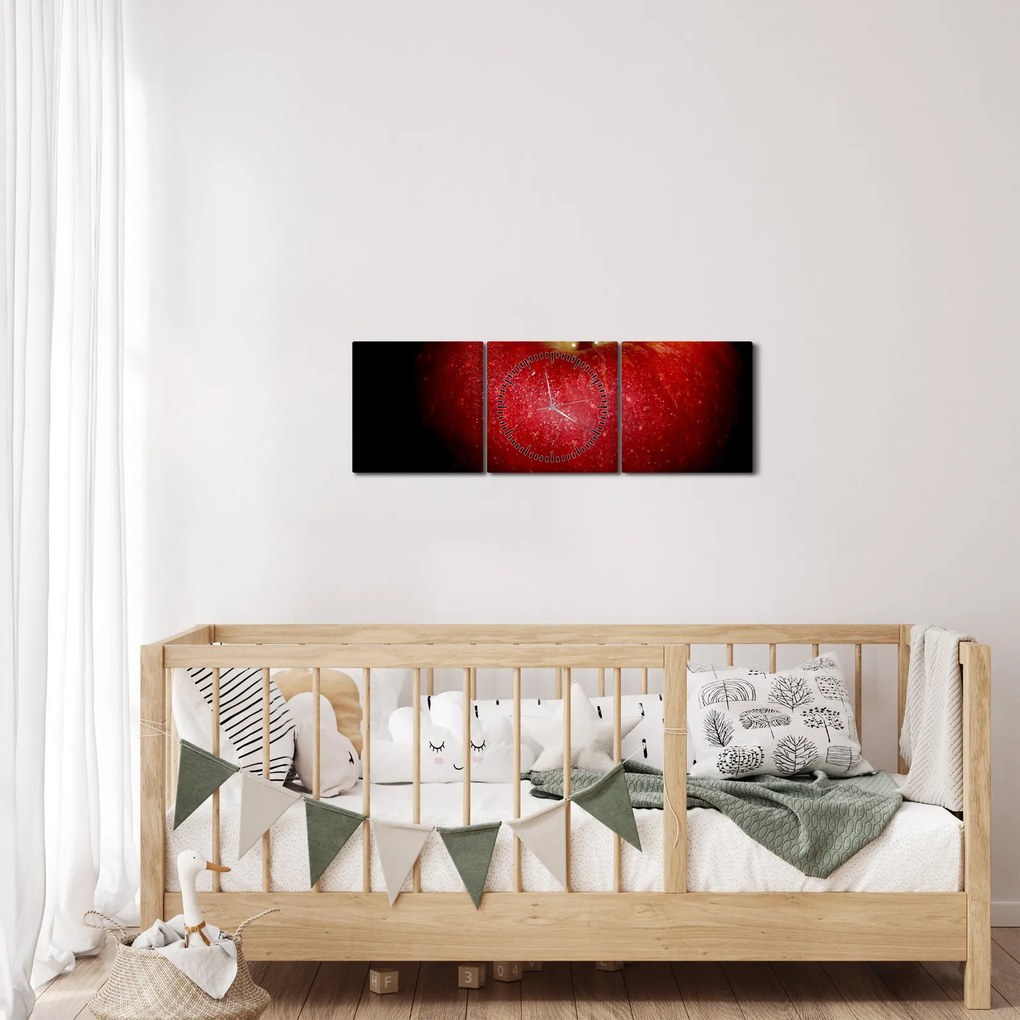 Az alma képe és a fekete háttér (órával) (90x30 cm)