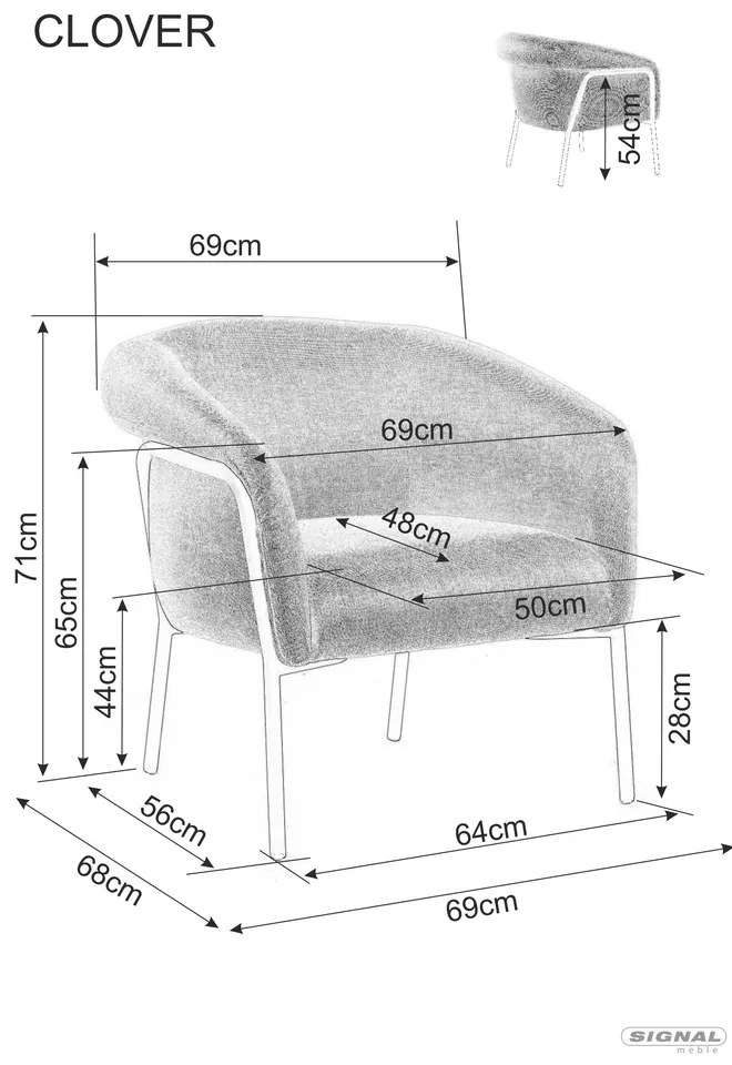 Design fotel CLOVER BREGO, mustár színű