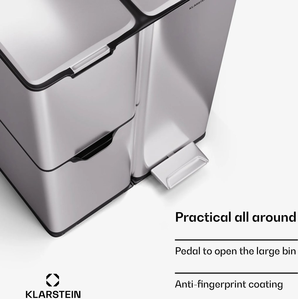 Klarstein Tiyo 3 az 1-ben, szemetes, 60 literes, kivehető kosár, puha záródású