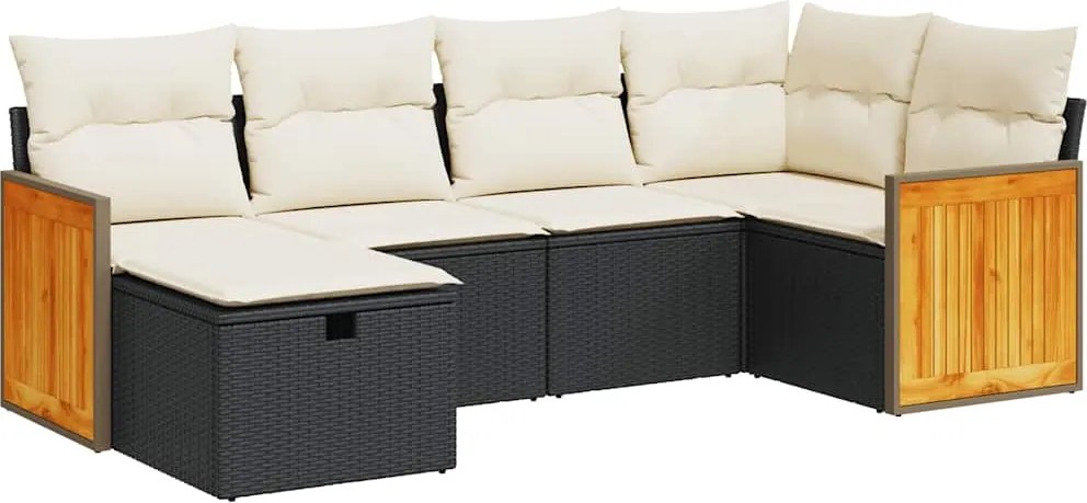 vidaXL 6 részes fekete polyrattan kerti ülőgarnitúra párnákkal