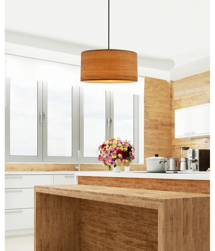 Világosbarna függőlámpa rattan búrával ø 30 cm Legno – Candellux Lighting