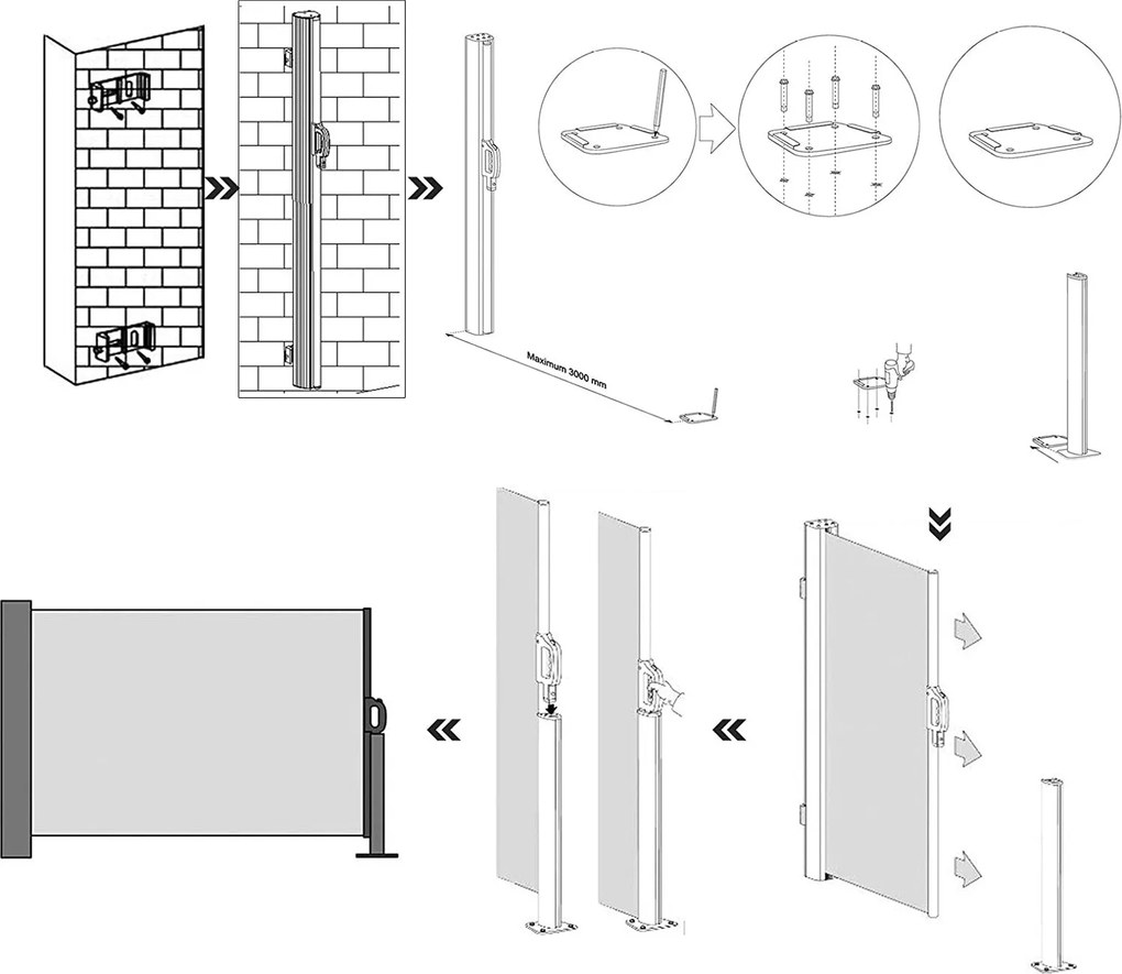 SONGMICS oldalsó rolós árnyékoló, kihúzható napellenző 200x350cm bézs