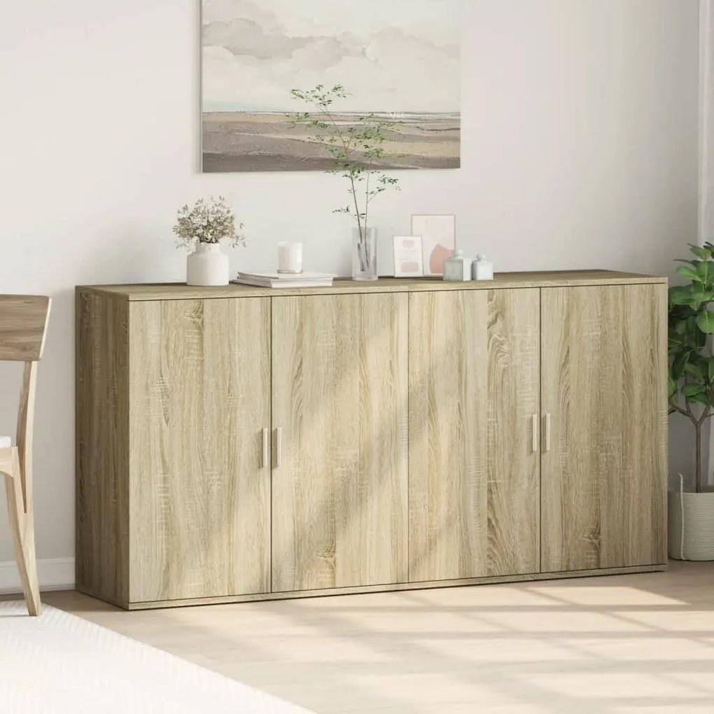 2 db sonoma tölgy színű szerelt fa tálalóasztal 79 x 38 x 80 cm