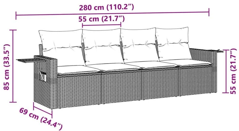 4 részes világosszürke polyrattan kerti ülőgarnitúra párnákkal