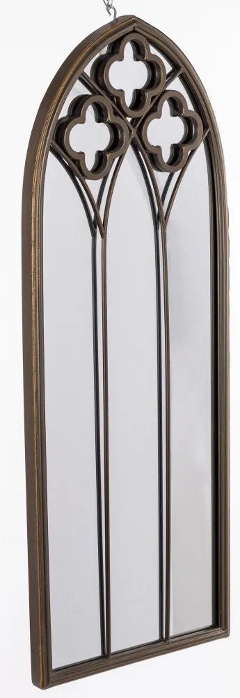 Csúcsíves fazettás fali tükör vintage barna fém keretben 97x39x3cm