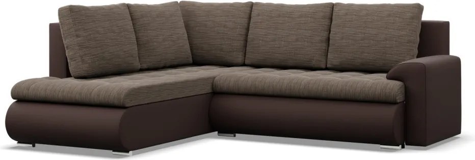 Tokio sarokkanapé, L alakú háttámlával, 2 ágyneműtartóval, fonott + műbőr, baloldali, barna