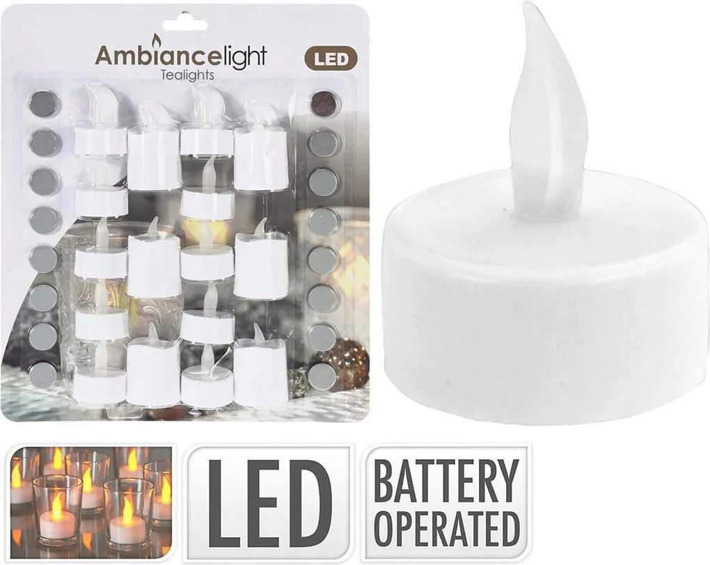 Led mécses 3,5 cm Fehér (16 db vegyes) elemekkel