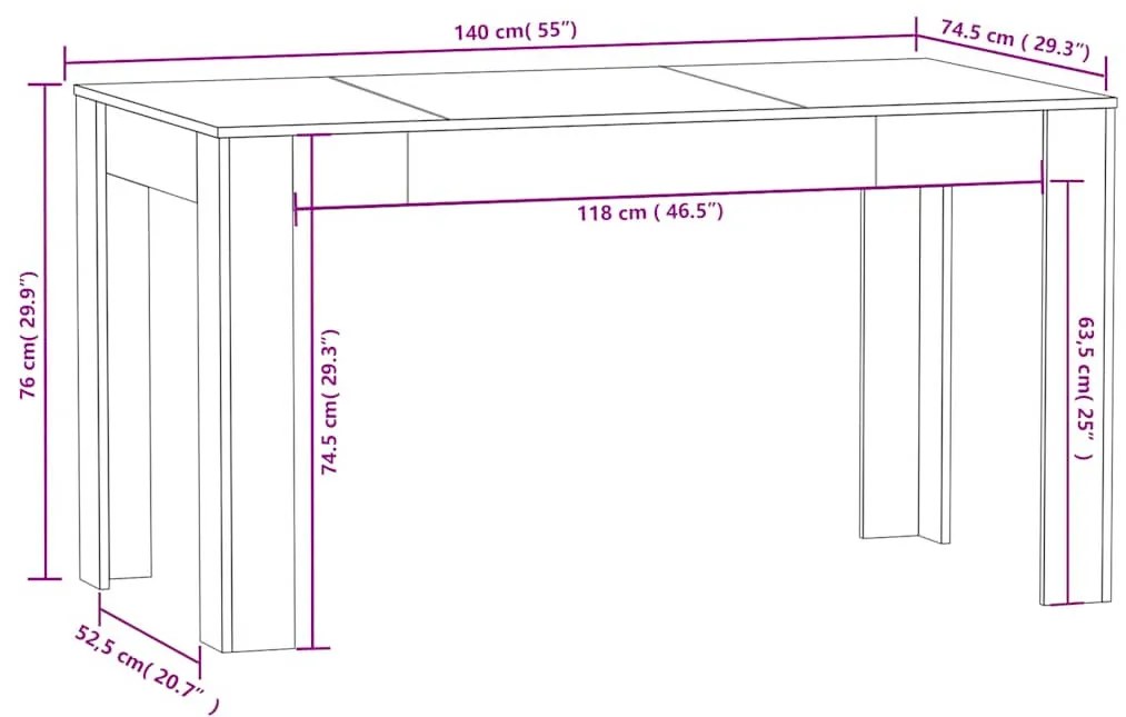 Betonszürke szerelt fa étkezőasztal 140 x 74,5 x 76 cm