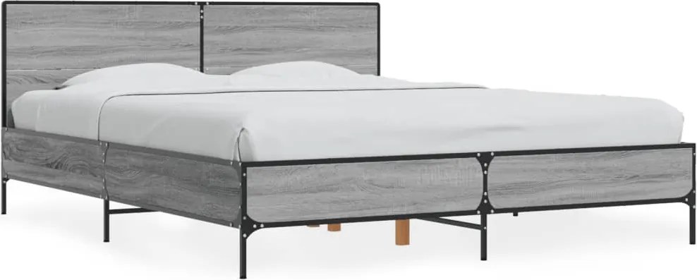 vidaXL szürke sonoma szerelt fa és fém ágykeret 160 x 200 cm