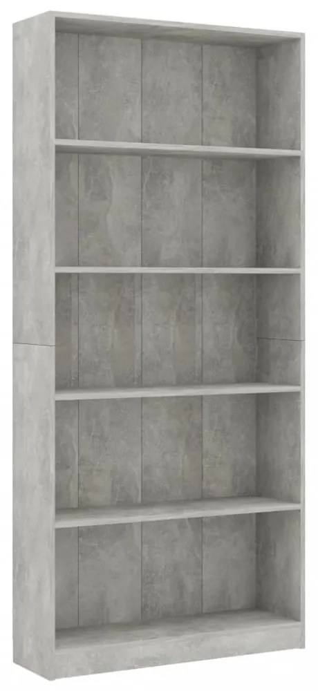 5-szintes betonszürke szerelt fa könyvszekrény 80 x 24 x 175 cm
