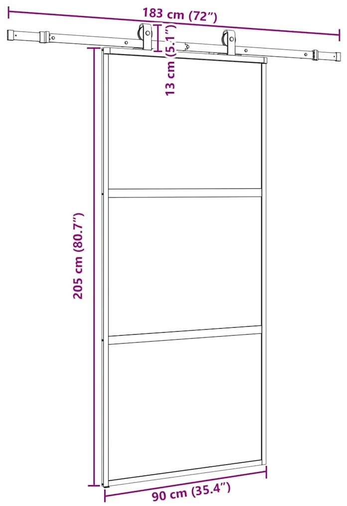 fekete edzett üveg tolóajtó fémszerelék szettel 90x205 cm