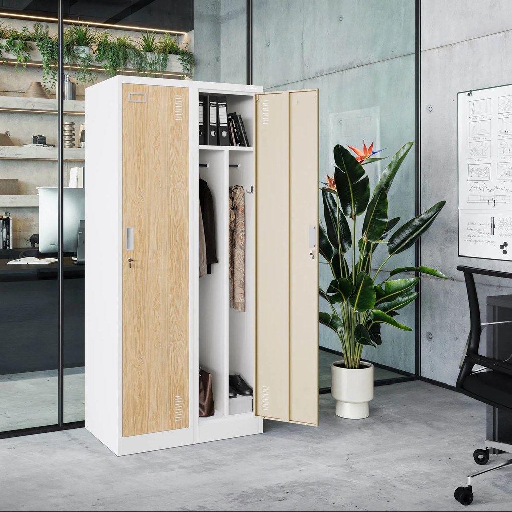 Pléh öltözőszekrény talpazaton, négymodulos, polcokkal, KACPER II, 800 x 1800 x 500 mm, Eco Design: fehér/ sonoma tölgy