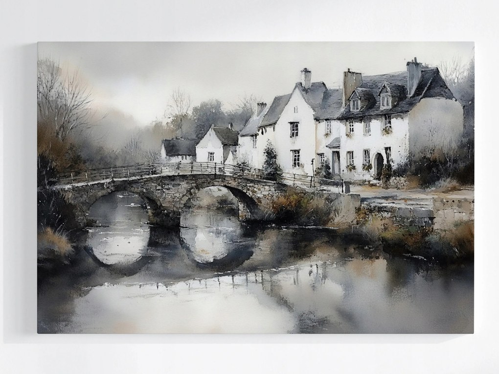 Poszter Anglia Falu Házak Falu Folyó Híd Nosztalgia 120x80