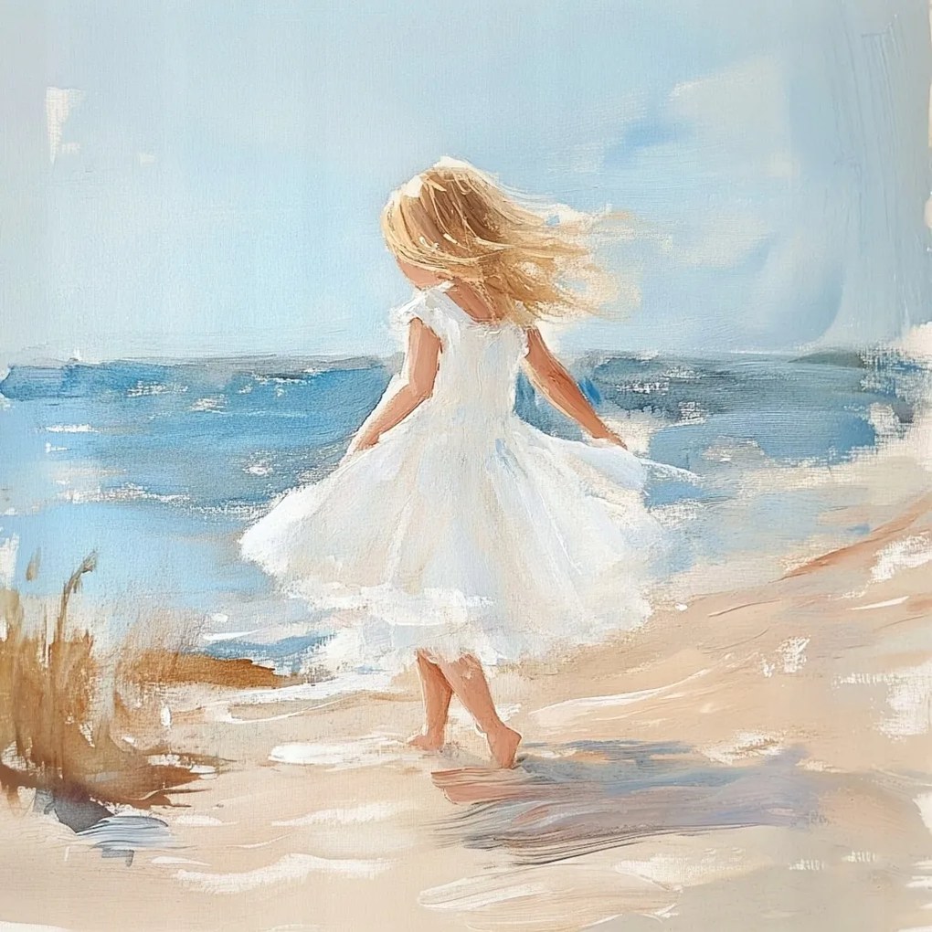 Canvas Vászonkép Gyerek Lány Tengerpart Nyaralás 80x80