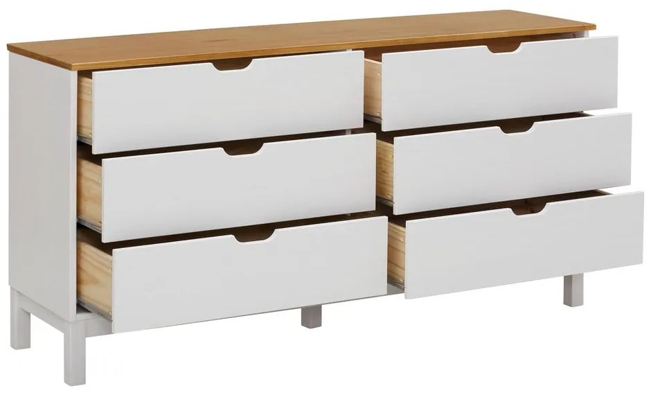 Fehér borovi fenyő alacsony komód 150x75 cm Post – Støraa