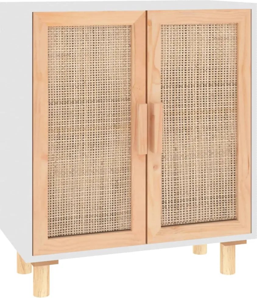 vidaXL fehér tömör fenyő/természetes rattan tálalószekrény 60x30x70 cm