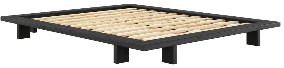 Fekete franciaágy fenyőfából, ráccsal 160x200 cm Japan - Karup Design