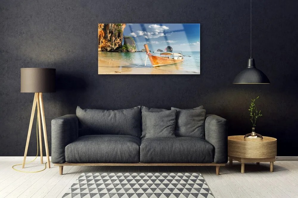 Akril üveg kép Hajó, tenger, táj 120x60 cm 2 fogas