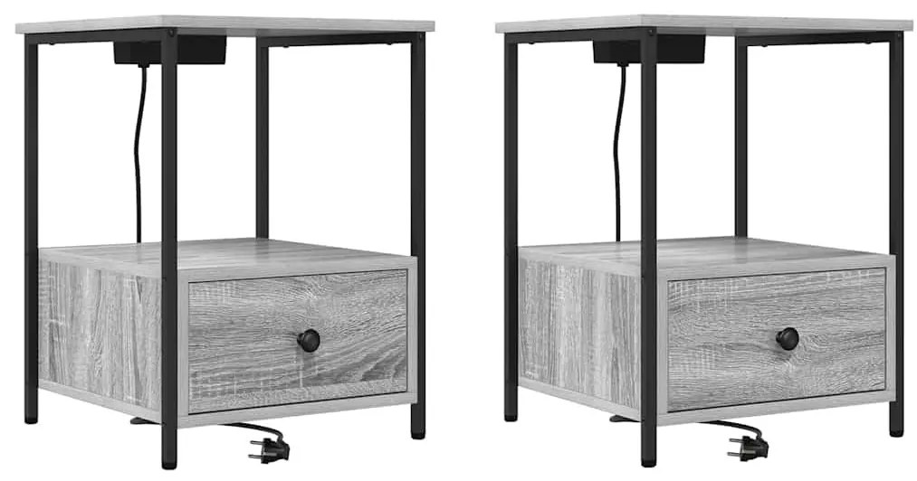 Éjjeliszekrény Töltőállomással 2 pcs Szürke sonoma Faanyag
