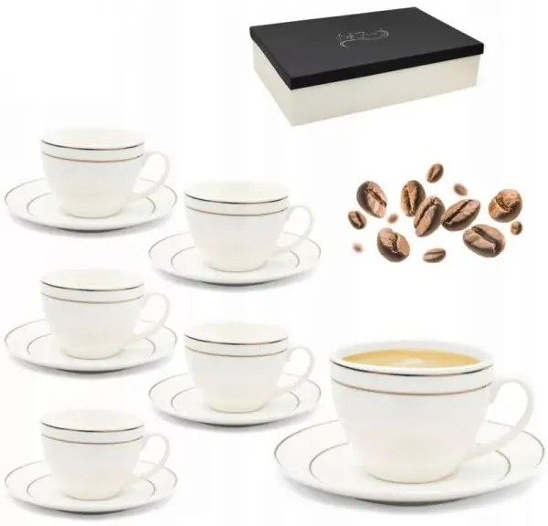 Porcelán kávéscsésze aljjal 230 ml - 6 személyes készlet díszdobozban