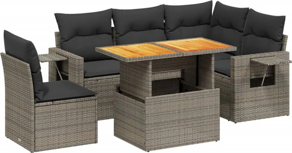 vidaXL 6 részes szürke polyrattan kerti ülőgarnitúra párnákkal