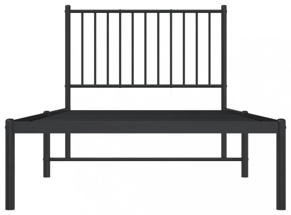 fekete fém ágykeret fejtámlával 90 x 200 cm