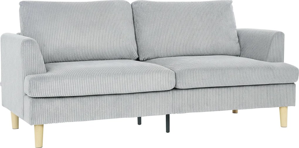 HOMCOM 3 személyes kartámaszos kordszövet kanapé, zsebrugós ülés, nappaliba vagy hálószobába — 188 x 80 x 86 cm, világosszürke | Aosom