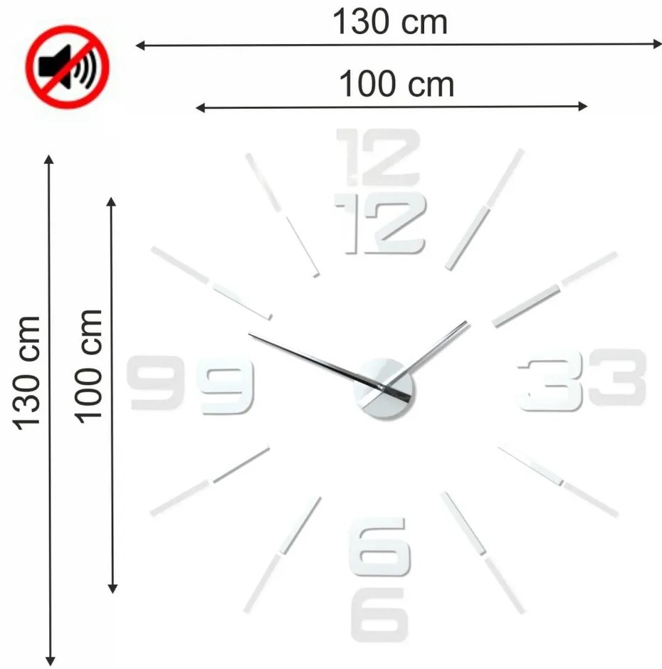 Nagy fehér felragasztható óra, 130 cm