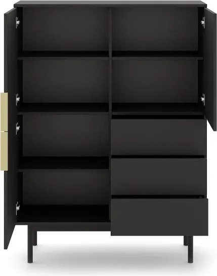 Magas komód 3 ajtóval és 3 fiókkal fekete színben arany fogantyúkkal – VIVA VI04
