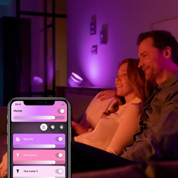 Philips Hue IRIS LED RGB asztali lámpa, állítható fényerő, 8,2W, fekete