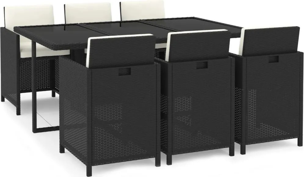 vidaXL 7 részes fekete polyrattan kerti étkezőgarnitúra párnákkal