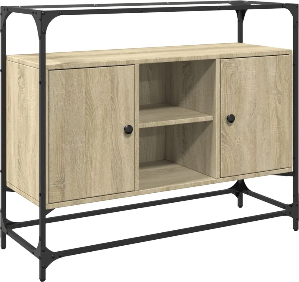 vidaXL sonoma tölgy szerelt fa tálalószekrény üveglappal 98x35x81 cm