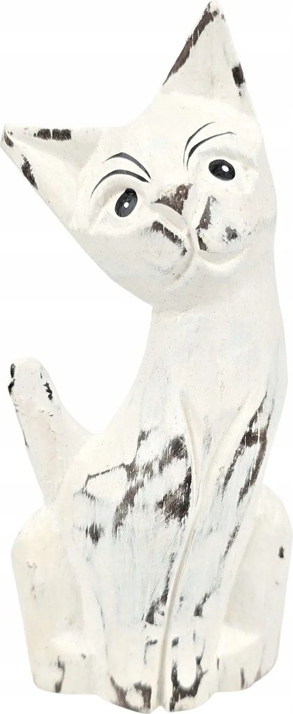 Dekoratív Macska Fa Faragott Kézzel Készített Festett Cica Figura *14,5 cm