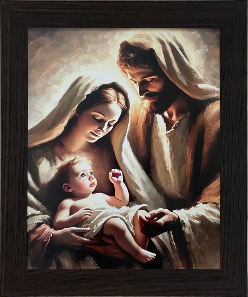 Vászonkép 30x25 Szent Család Jézus Krisztus József Mária Keret Wenge