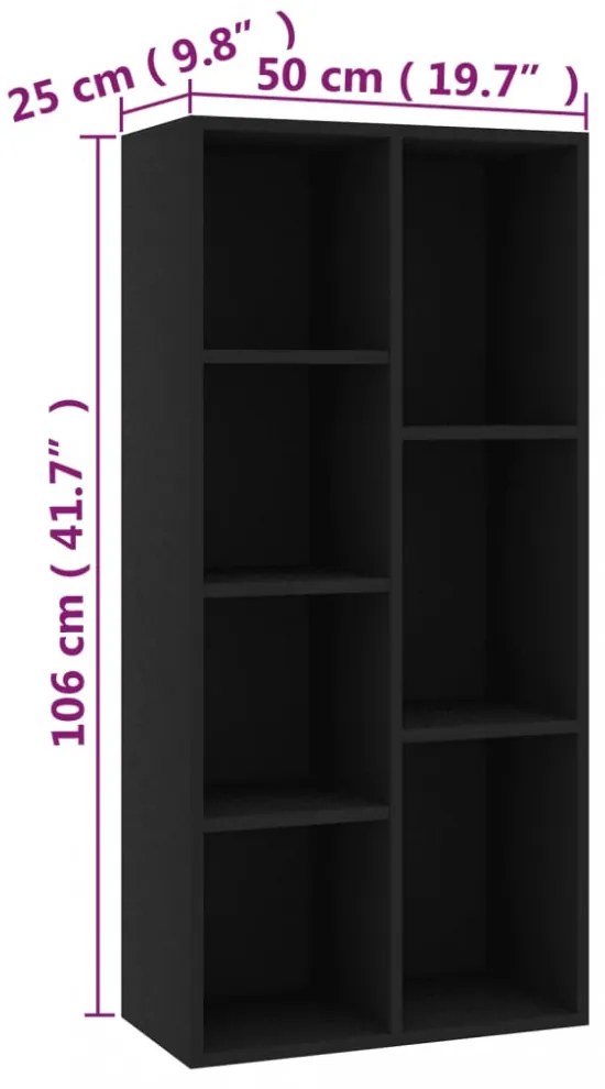fekete szerelt fa könyvszekrény 50 x 25 x 106 cm