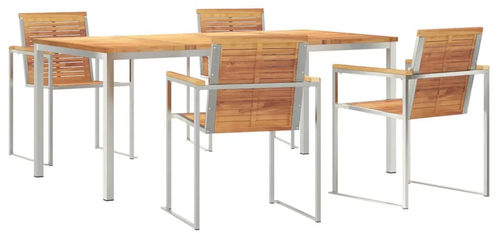 5 részes kerti étkező szett tömör tikfából, kültéri étkezőasztal 180x90x75 cm tömör tikfafából