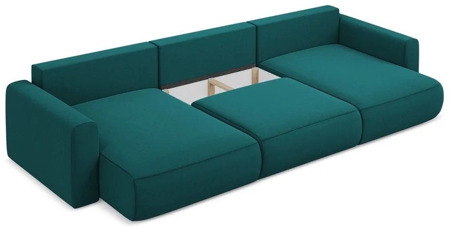 Türkiz bársony kinyitható-tárolóhelyes (U alakú) sarokkanapé Kapua – Makamii