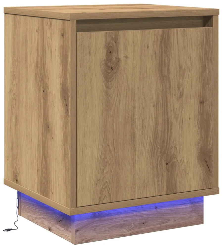 LED világításos éjjeli szekrények 2 db Kézműves tölgyszín 39x34,5x50 cm