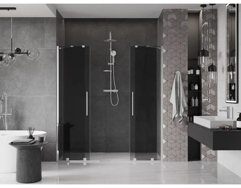 Mexen Velar Duo, tolózuhanyajtó 200 cm-re nyitható, 8 mm-es szürke üveg, króm, 871-200-000-42-01