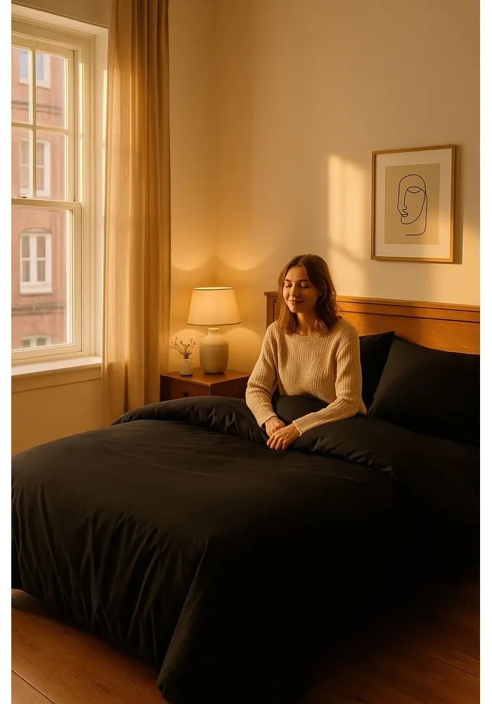 Fekete háromrészes egyszemélyes hosszabbított ágyneműhuzat lepedővel 160x220 cm Classic – Mila Home