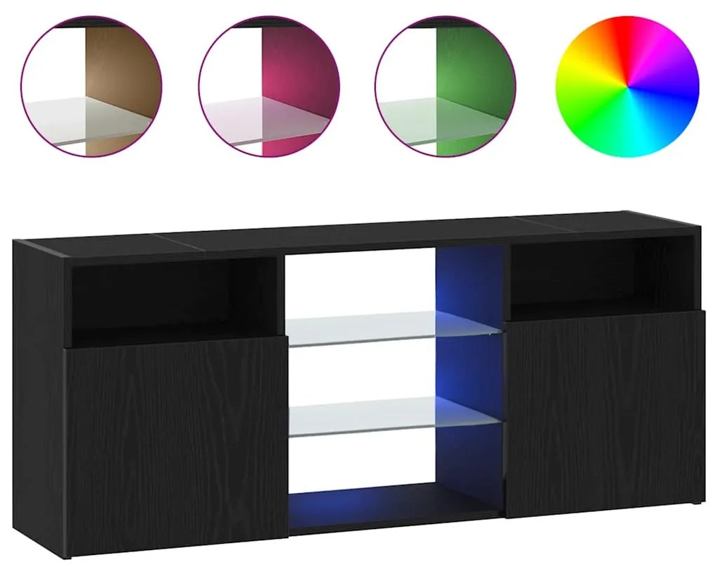 fekete tölgy szerelt fa TV-szekrény LED-ekkel 120x30x50 cm