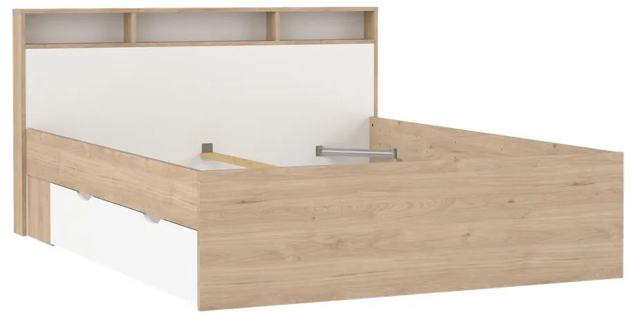 Natúr színű ágyneműtartós franciaágy ágyrács nélkül 160x200 cm tölgyfa dekorral Ikast – Tvilum