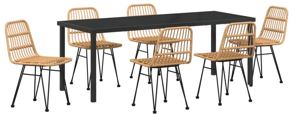 7 részes Kerti Étkező Garnitúra Barna Poly Rattan