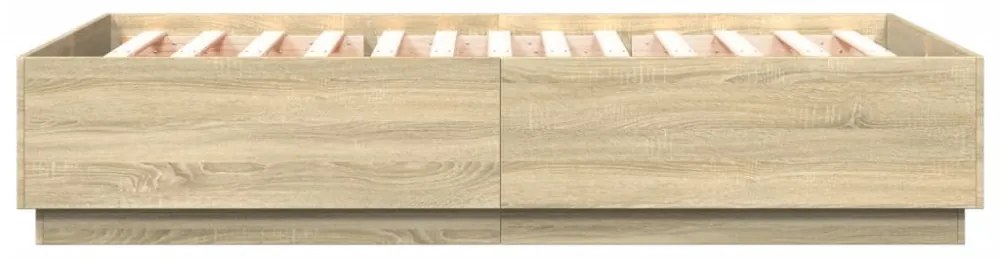 sonoma tölgy színű szerelt fa ágykeret LED-del 120 x 200 cm