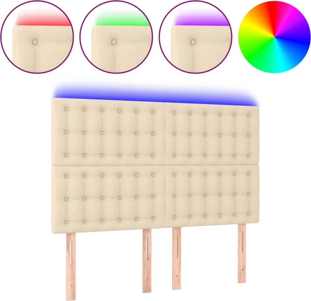 vidaXL krémszínű szövet LED-es fejtámla 144x5x118/128 cm