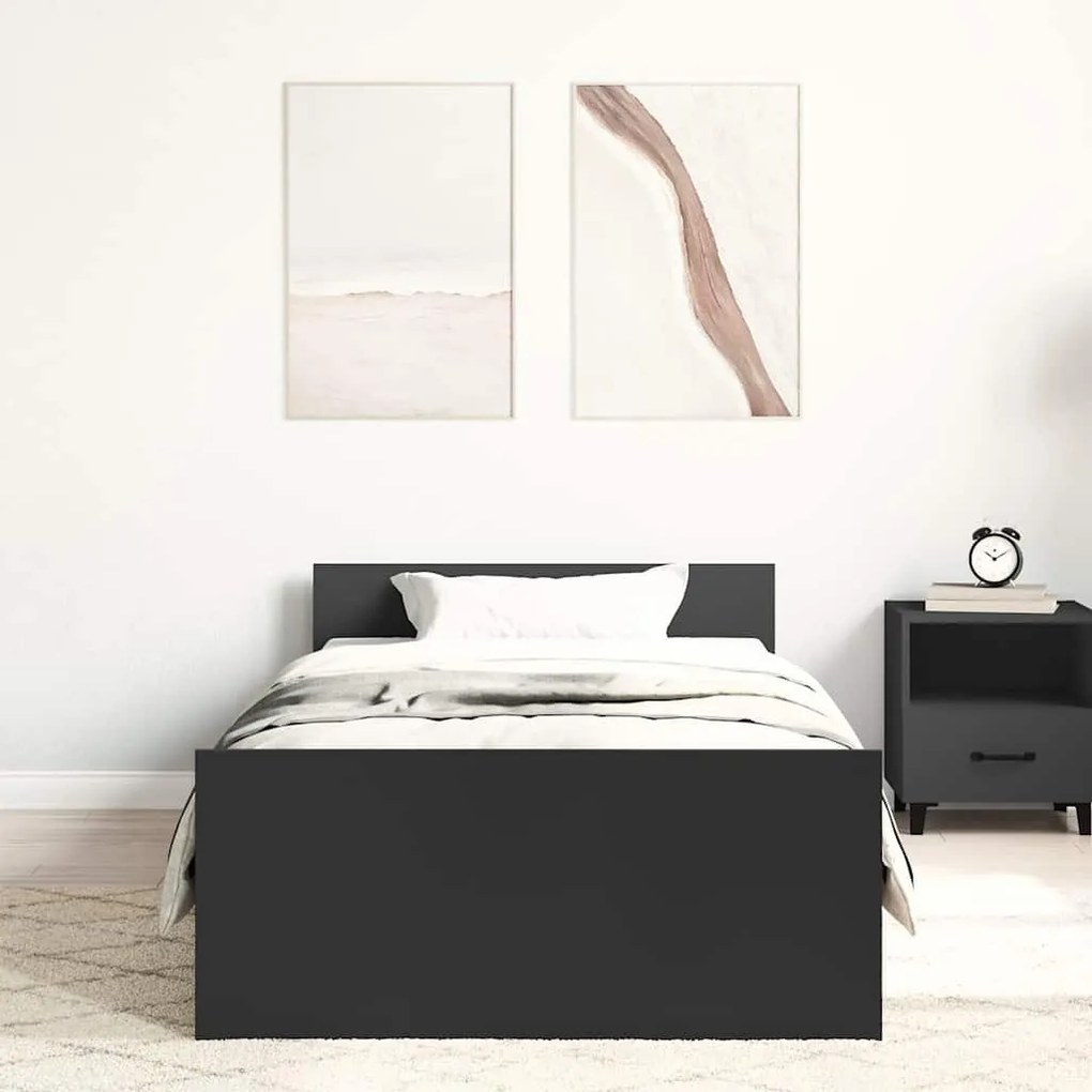 fekete szerelt fa ágykeret 100 x 200 cm