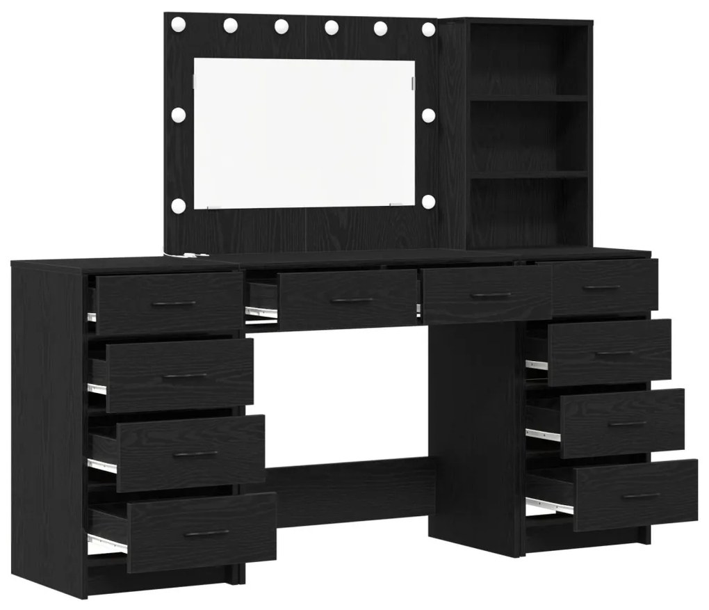 Öltözködőasztal fiókkal 3 pcs Fekete 40 x 41 x 135 cm Faanyag