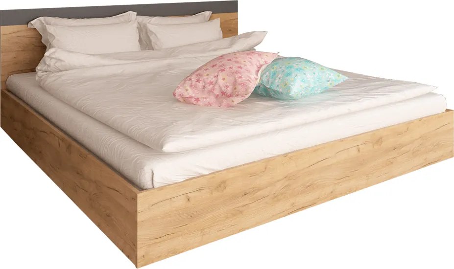 Dupla ágy, 160x200, tölgy artisan/grafit, GABRIELA