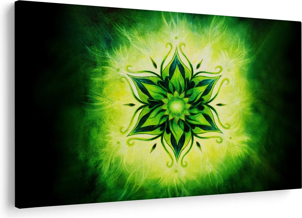Kép - Virág mandala zöld háttérrel (90x60 cm)